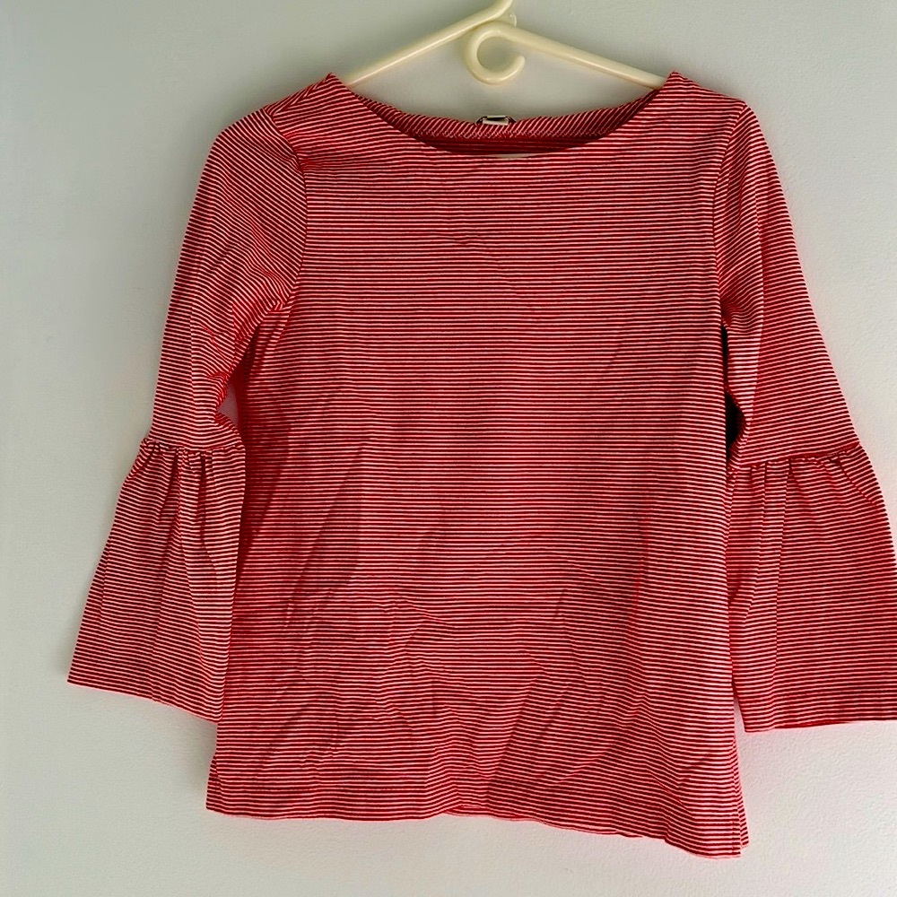 LAST CHANCE! EUC, J.Crew Red and White with 3/4 Length Bell Sleeves, Size XS.